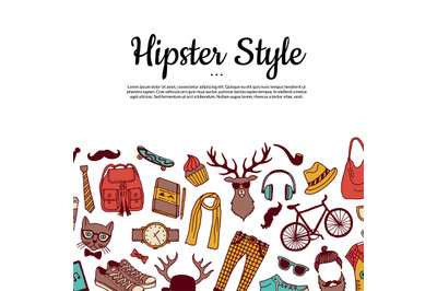 Vector hipster doodle icons background with place for text illustratio