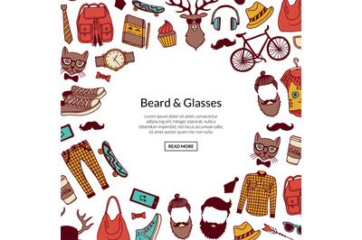 Vector hipster doodle icons background with place for text illustratio