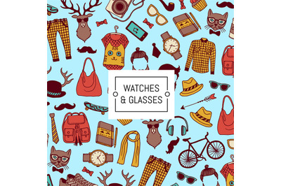 Vector hipster doodle icons background with place for text illustratio