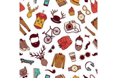 Vector hipster doodle icons background or pattern illustration