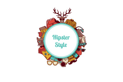 Vector hipster doodle icons circle on white