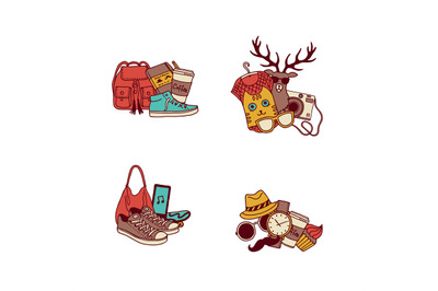 Vector hipster doodle icons illustration. New fashion sketch elements