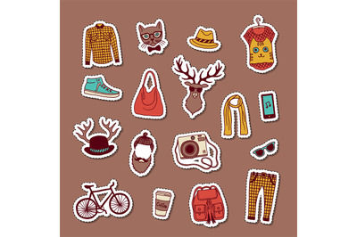 Vector hipster doodle icons stickers set illustration