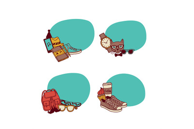 Vector hipster doodle icons stickers set illustration