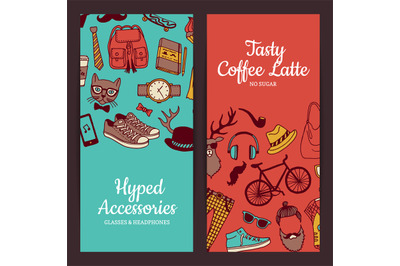 Vector hipster doodle icons banners illustration