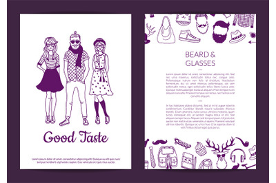 Vector hipster doodle icons card, flyer or brochure template illustrat