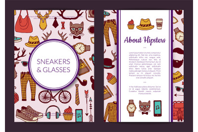 Vector hipster doodle icons card, flyer or brochure template illustrat