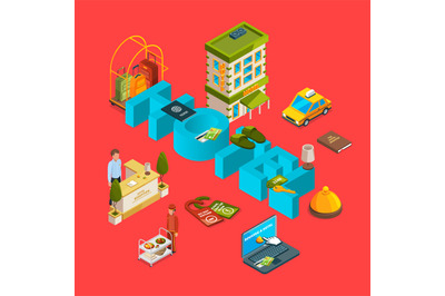 Vector isometric hotel icons infographic concept illustration