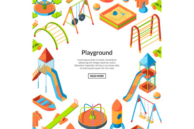 Vector isometric playground objects. Happy childhood background