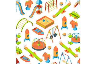 Vector isometric playground objects background or pattern illustration