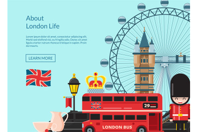 London background. Vector cartoon London sights illustration