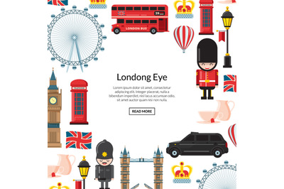 Vector cartoon London sights illustration. England attractions