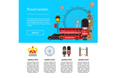 English London Brochure. Vector cartoon London sights template illustr