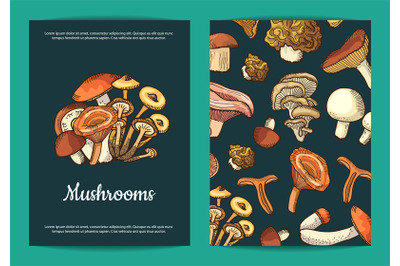 Vector hand drawn mushrooms brochure template illustration