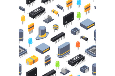 Vector isometric microchips and electronic parts icons pattern or back