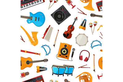 Vector cartoon musical instruments pattern or background illustration