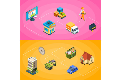 Vector isometric online shopping icons infographic concept illustratio