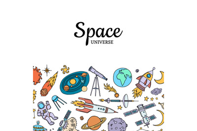 Vector hand drawn space elements background