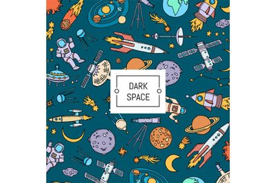 Vector hand drawn space elements background with place for text illust