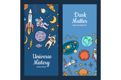 Vector hand drawn space elements web banners illustration