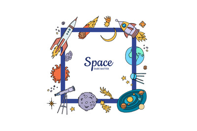 Vector hand drawn space elements flying