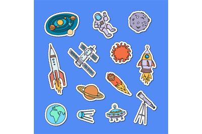 Vector hand drawn space elements stickers set illustration