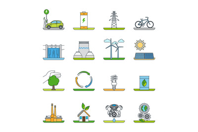 Renewable energy and green technology icons