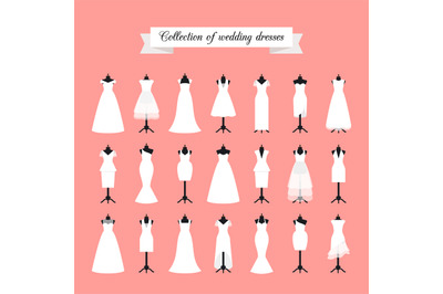 Wedding dresses icon set