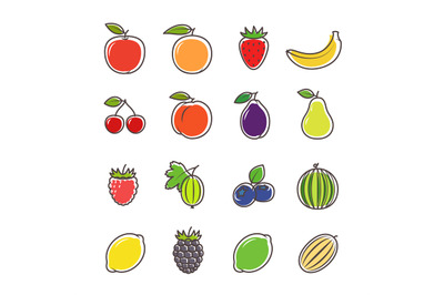 Fruit and berries line icons