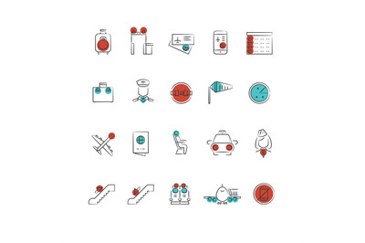 Aviation or airport outline icon collection