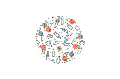 Alcoholic circle concept - bottles icons on white background