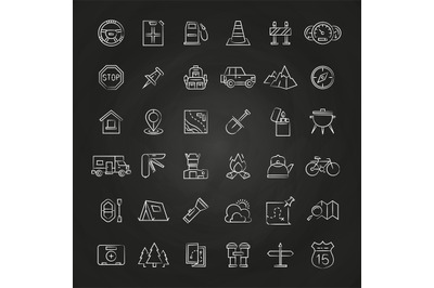 Tourism and travel brush line icons collection