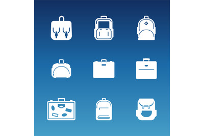 White flat travel bag icons set