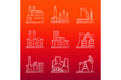 White industry powers line icons on colorful background