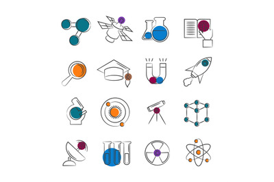 Science line icons collection with colorful details