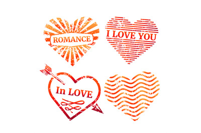 Colorful grunge hearts stamp collection