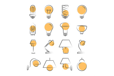Lamp line icons set isolated on white
