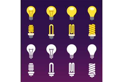 White silhouettes and colorful light bulbs icons