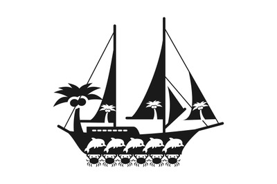 Black and white sea travel concept with ship