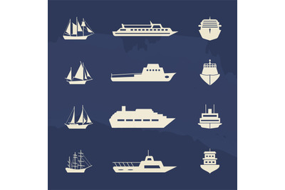 Sailboat and ship icons collection on grunge