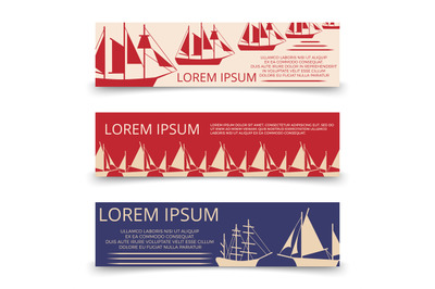 Sea horizonal banners template with sailboats