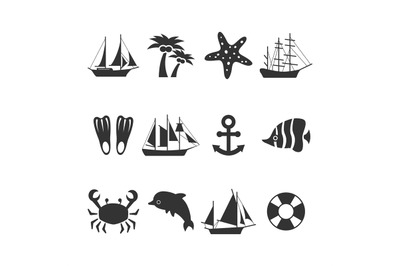 Summer sea vacation icons set