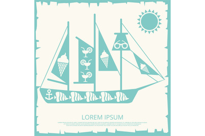 Travel sailboat concept on vintage backdrop