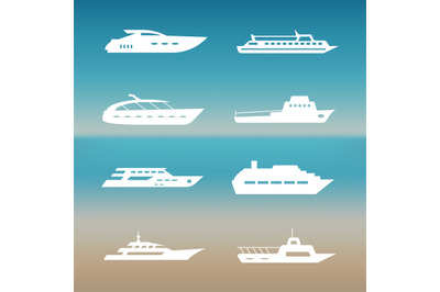 White ship and boats icons collection