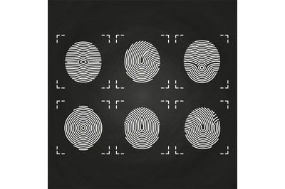 White fingerprints icons collection on chalkboard