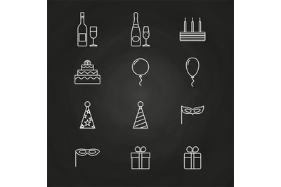 Birthday party icons on chalkboard