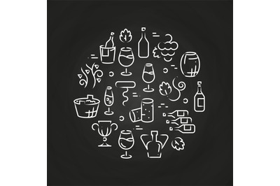 Drinks line icons - wine logo on chalkboard