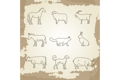 Farm animals thin line icons