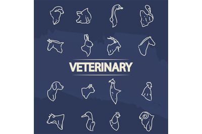 Veterinary icons - line animal heads icons