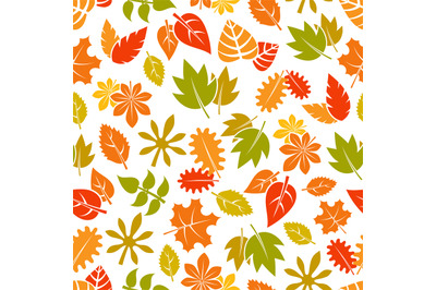 Autumn leaves seamless pattern - colorful fall foliage background